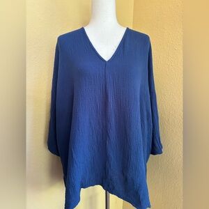bryn Walker Deep Blue V-Neck Tunic. 100% linen